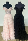 Charming A-Line Sweetheart Champagne Tulle Prom Dress with Appliques BM bride