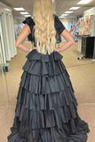 Gorgeous Plunging V-Neck Fuchsia Bow Straps Ruffle Ball Gown BM bride