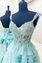 Elegant Red Tulle Off-the-Shoulder Ruffle Tiered Long Prom Dress BM bride