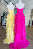 Lovely V-Neck Straps Ruffle Chiffon Prom Dress with Slit BM bride