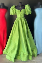Charming Square Neck Fuchsia Puff Sleeves A-Line Prom Dress BM bride