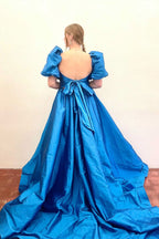 Charming Square Neck Fuchsia Puff Sleeves A-Line Prom Dress BM bride