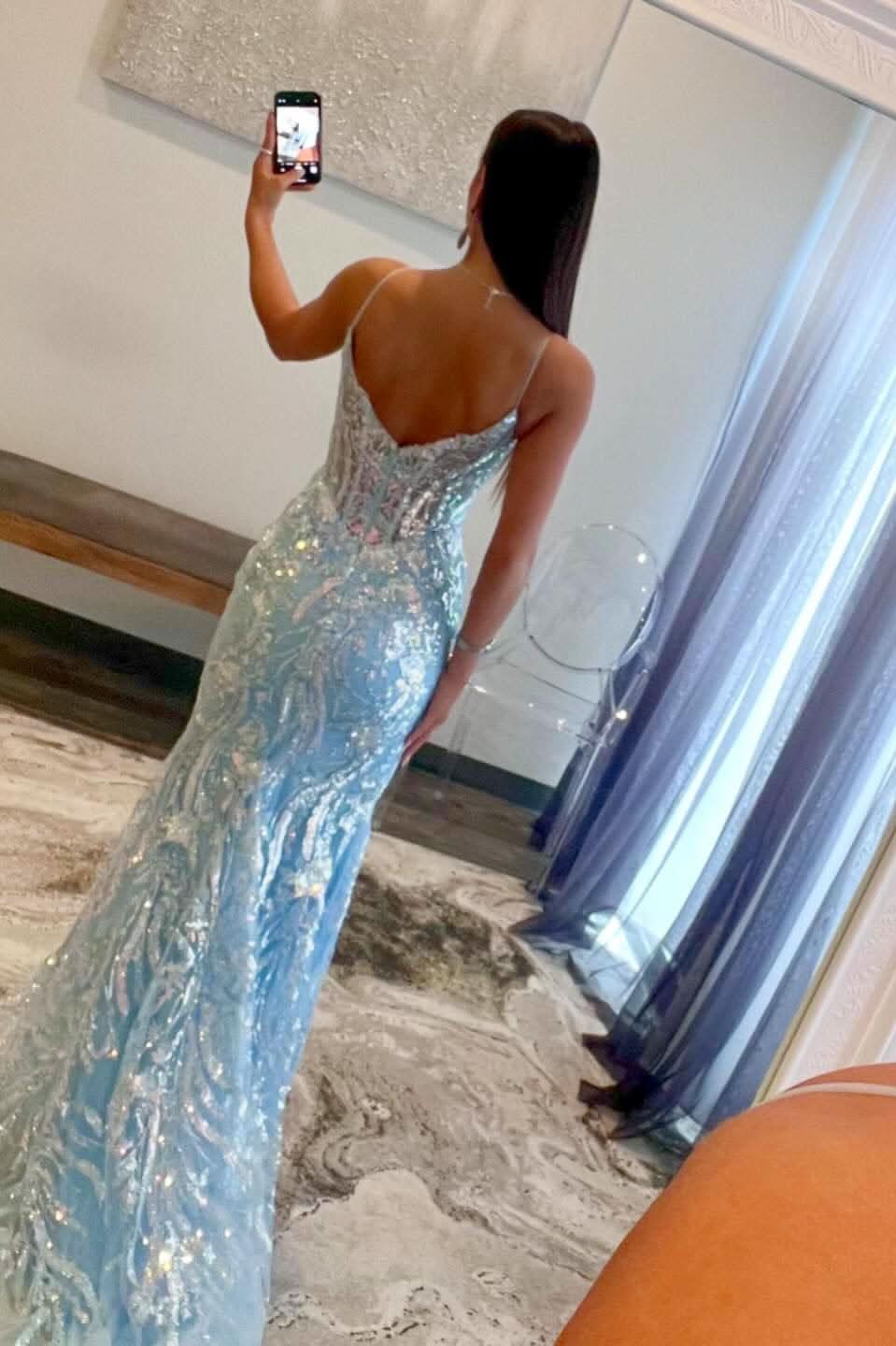Striking Dark Blue Plunge V Bow-Strap A-Line Long Prom Gown with Stunning Detail BM bride