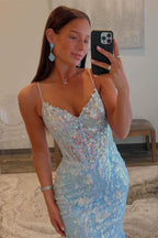 Striking Dark Blue Plunge V Bow-Strap A-Line Long Prom Gown with Stunning Detail BM bride