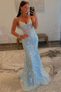 Striking Dark Blue Plunge V Bow-Strap A-Line Long Prom Gown with Stunning Detail BM bride