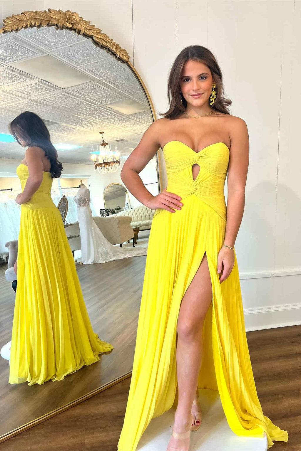 Eye-Catching Hot Pink Strapless Keyhole Pleated A-Line Prom Dress BM bride