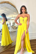 Eye-Catching Hot Pink Strapless Keyhole Pleated A-Line Prom Dress BM bride