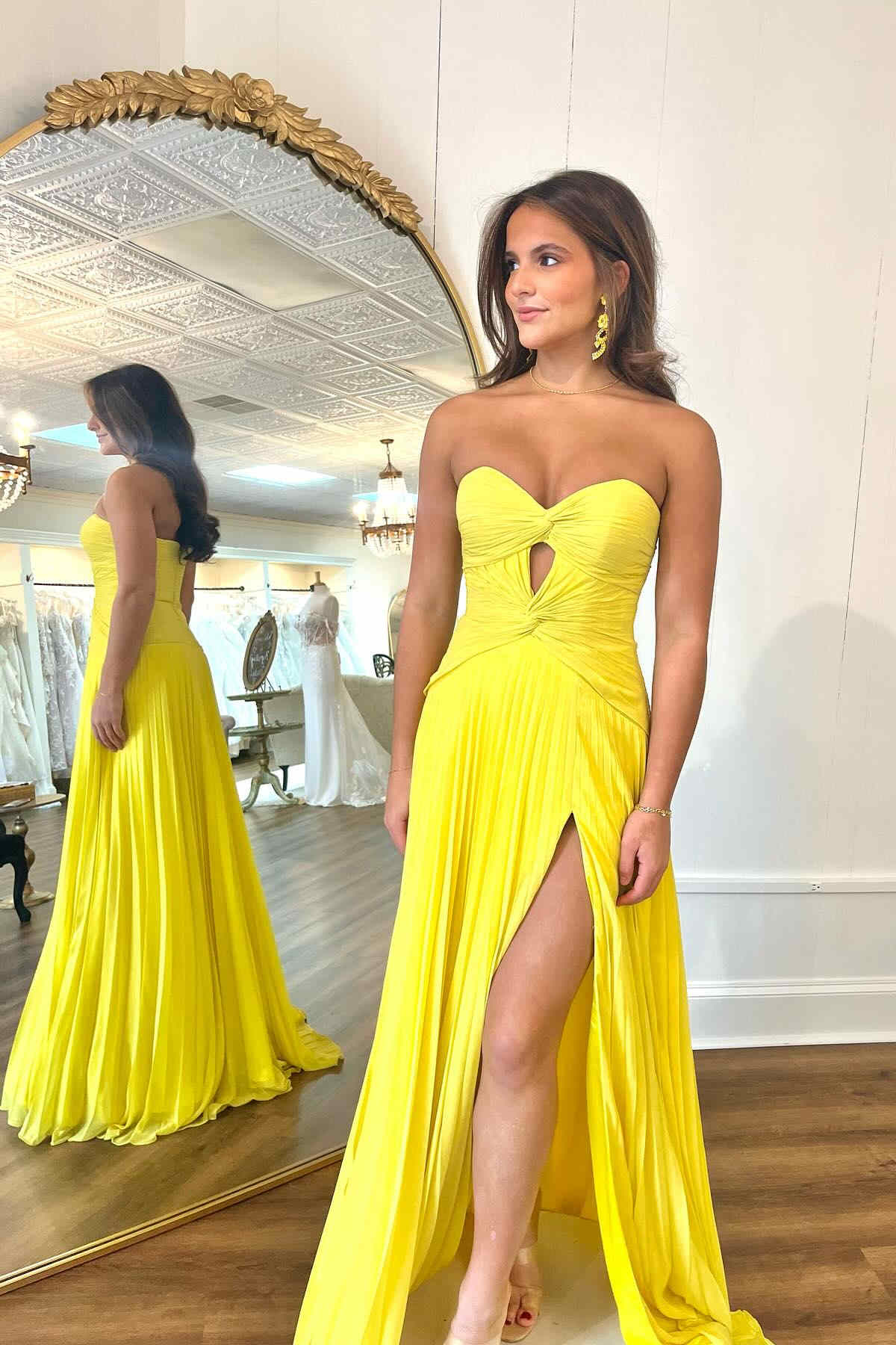 Eye-Catching Hot Pink Strapless Keyhole Pleated A-Line Prom Dress BM bride
