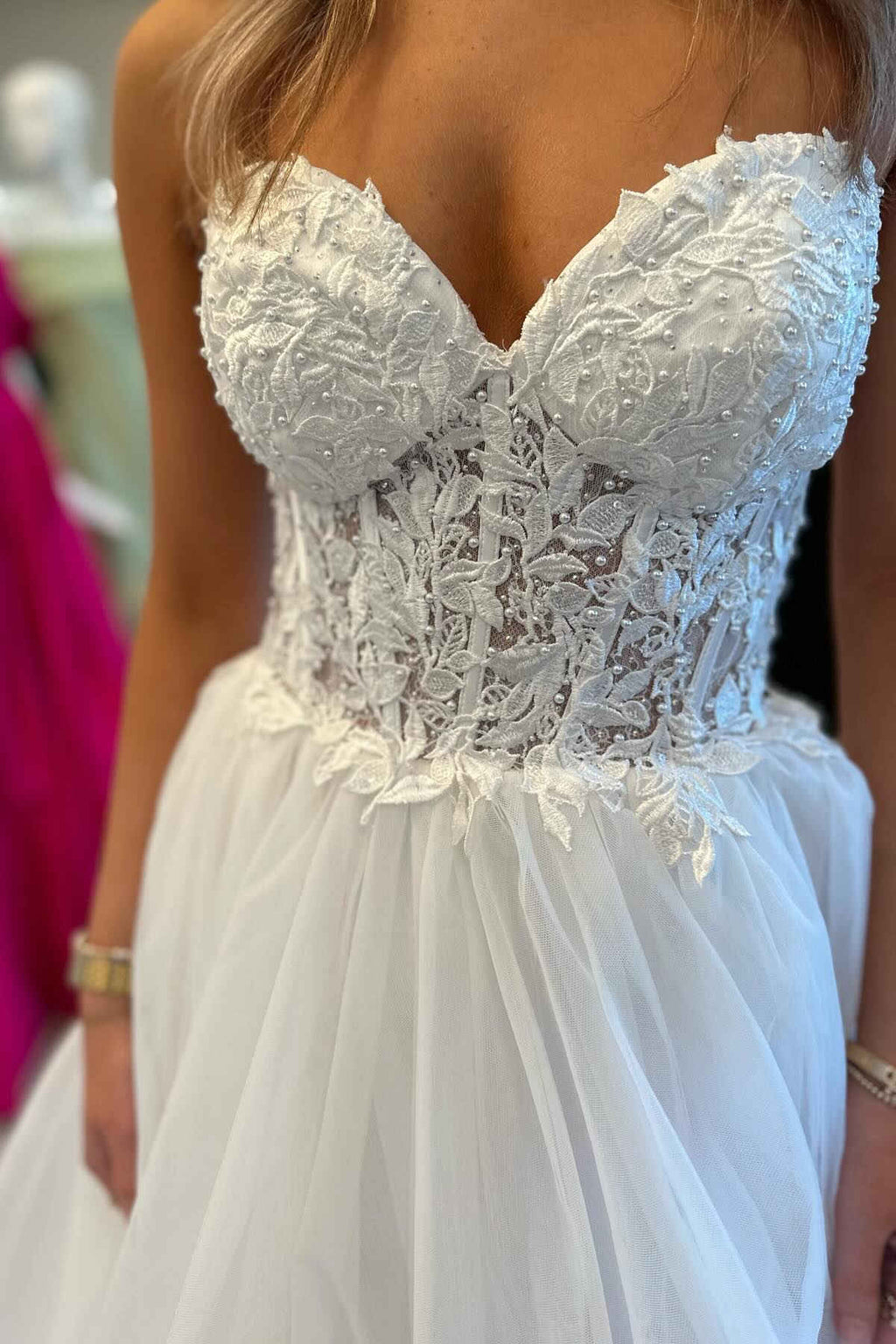 Lovely Red Tulle Appliques Sweetheart Ruffle Long Prom Dress BM bride