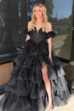 Sexy Sweetheart Black A-Line Lace Layered Dress with Slit BM bride