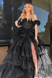 Sexy Sweetheart Black A-Line Lace Layered Dress with Slit BM bride
