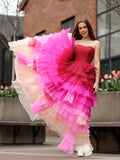 Stylish Sweetheart Pleated Bodice Long Prom Dress with Ruffles BM bride