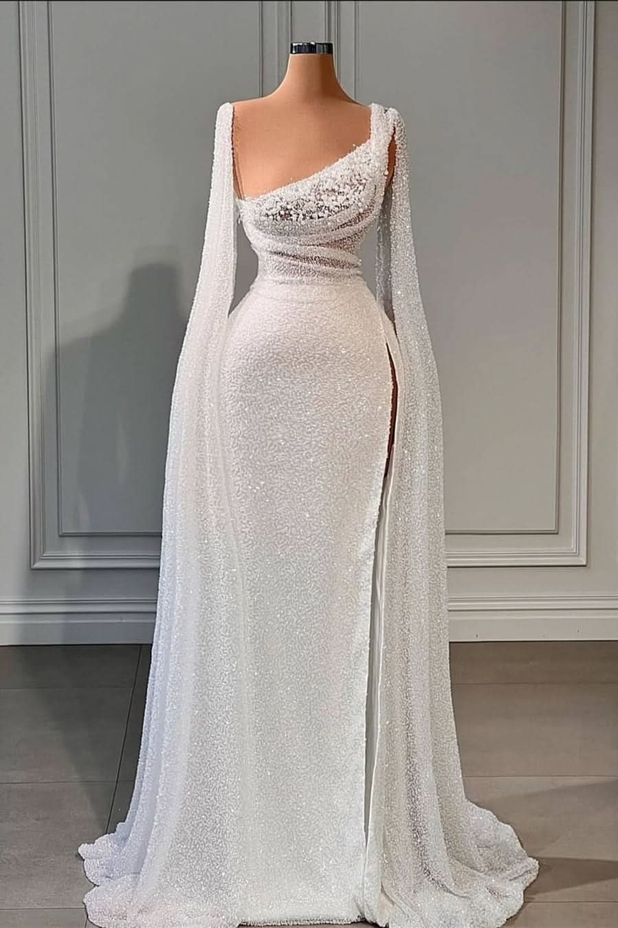 BMbride Glamorous A-line Sequined Split Wedding Dresses With Beads BMbride