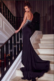 BMbride Glamorous Black Long Glitter One Shoulder Sleeveless Sequined Mermaid Evening Dress BMbride