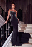 BMbride Glamorous Black Long Glitter One Shoulder Sleeveless Sequined Mermaid Evening Dress BMbride