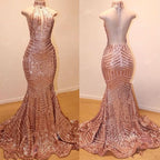 BMbride Glamorous High-Neck Sleeveless Sequins Mermaid Long Sequins Evening Gowns BMbride