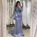 BMbride Glamorous Lavender Long Mermaid High Neck Beading Prom Dress With Long Sleeves BMbride