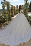 BMbride Glamorous Off-the-shoulder V-neck Appliques Lace A-line Wedding Dress BMbride