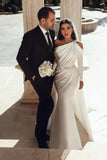 BMbride Glamorous one shoulder long sleeves mermaid satin Wedding dress with ruffles BMbride