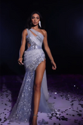BMbride Glamorous One Shoulder Mermaid Beading Split Prom Dress With Lace BMbride
