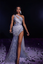 BMbride Glamorous One Shoulder Mermaid Beading Split Prom Dress With Lace BMbride