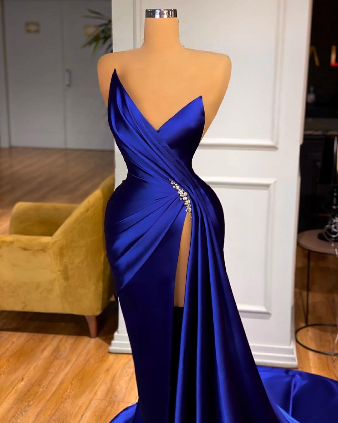 BMbride Glamorous Royal Blue Sweetheart Prom Dress Mermaid Long With Split BMbride