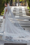 BMbride Glamorous V-neck Mermaid Appliques Long Sleeves Wedding Dress With Lace BMbride
