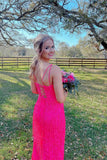 Chic Glitter Red V-Neck Long Prom Dress with Tassel BM bride