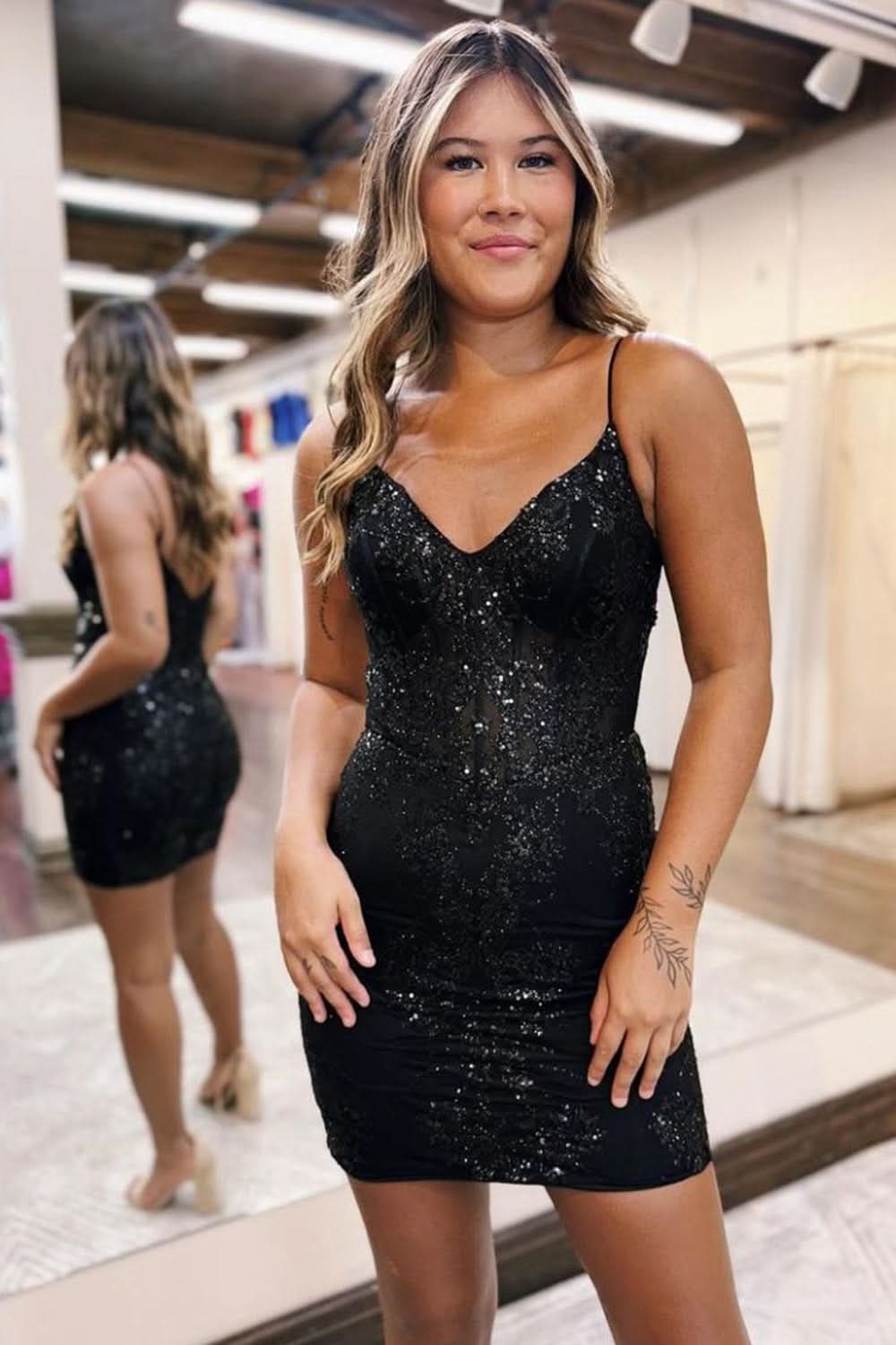 Glitter Sparkly Bodycon Zipper Back Spaghetti Straps Short Homecoming Dress BM bride