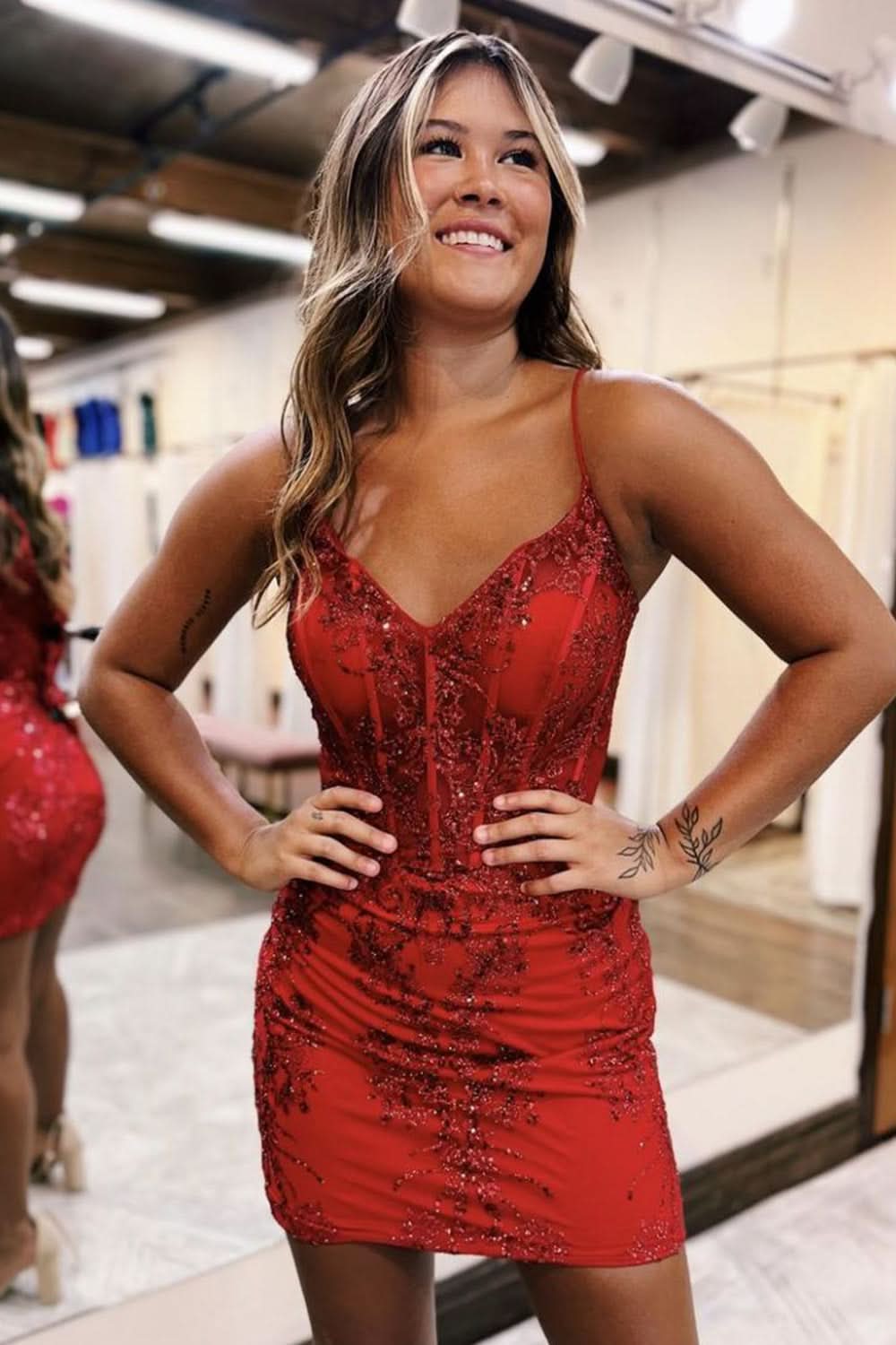 Glitter Sparkly Bodycon Zipper Back Spaghetti Straps Short Homecoming Dress BM bride