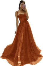 Glitter Tulle Prom Dresses Long 2025 Spaghetti Straps Sweetheart 3D Flowers Evening Party Gowns with Slit - Bmbride