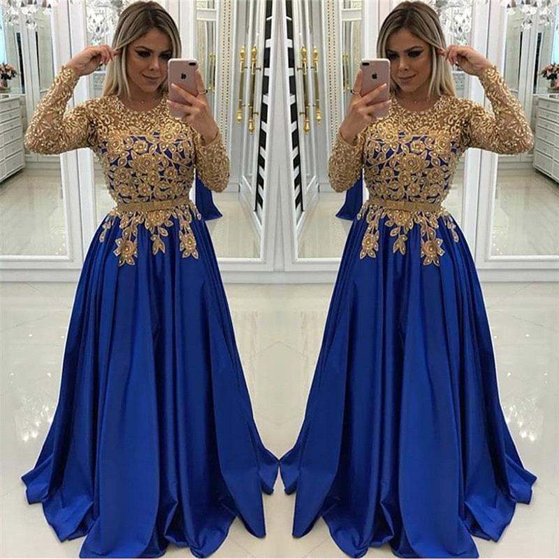 BMbride Gold Beads Lace Appliques Evening Dress with Sleeves BMbride