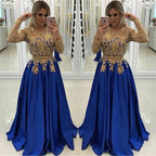 BMbride Gold Beads Lace Appliques Evening Dress with Sleeves BMbride