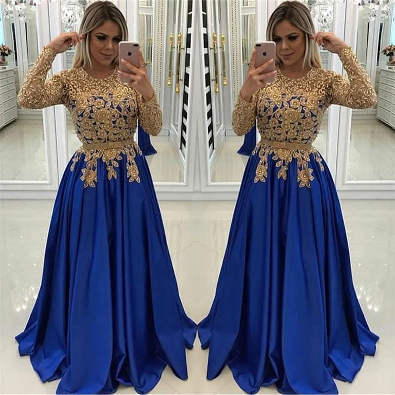 BMbride Gold Beads Lace Appliques Evening Dress with Sleeves BMbride