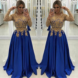 BMbride Gold Beads Lace Appliques Evening Dress with Sleeves BMbride