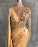 BMbride Gold Long Glitter Prom Dresses Evening dresses with sleeves BMbride