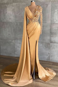 BMbride Gold Long Glitter Prom Dresses Evening dresses with sleeves BMbride