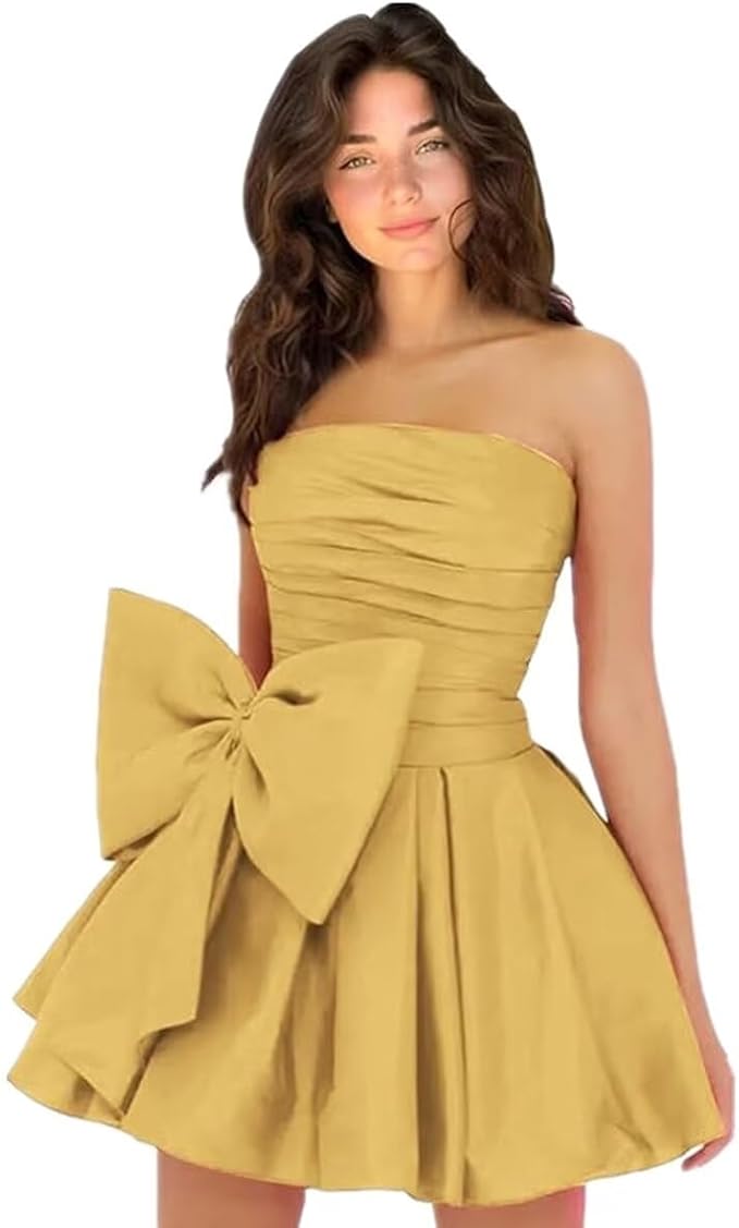 Simple Sleeveless Ruched Mini Homecoming Dress with Bow, Perfect for Any Party BM bride