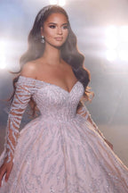 BMbride Gorgeous A-line Off-the-shoulder V-neck Wedding Dress With Lace BMbride