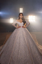 BMbride Gorgeous A-line Off-the-shoulder V-neck Wedding Dress With Lace BMbride