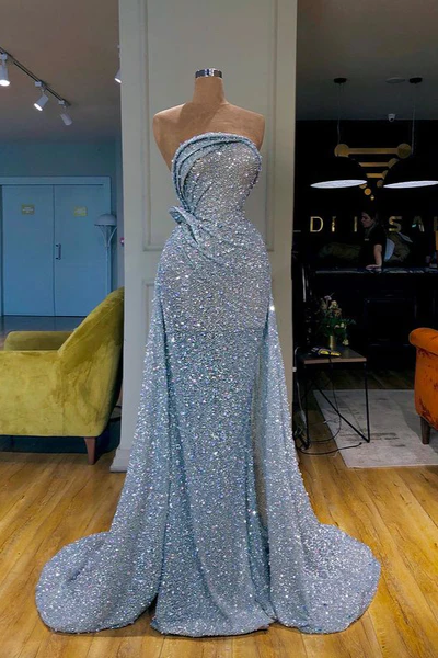 BMbride Gorgeous A-line Sleeveless Sequined Prom Dress With Ruffles BMbride