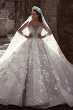Gorgeous Beading Floral Bridal Wears Sheer Neck Long Sleeves Princess Wedding Dress BM bride