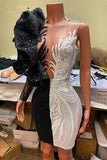 Dignified Black Halter Long Sleeve Transparent lace Beading Floor-length Mermaid Prom Dresses BM bride