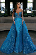Gorgeous Blue Long Mermaid Sleeveless Prom Dress with Detachable Train for a Versatile Look BM bride