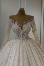 BMbride Gorgeous Lace Long Sleeve Beads Ball Gown Wedding Dress BMbride