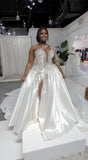 BMbride Gorgeous Long A-line One Shoulder Beading Wedding Dress With Slit BMbride
