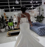 BMbride Gorgeous Long A-line One Shoulder Beading Wedding Dress With Slit BMbride