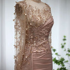 BMbride Gorgeous Long High Neck Beading Sequined Prom Dress With Long Sleeves BMbride
