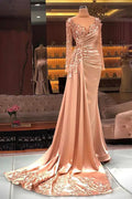 BMbride Gorgeous Long High Neck Beading Sequined Prom Dress With Long Sleeves BMbride