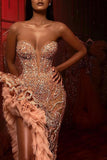 BMbride Gorgeous Long Mermaid Beading Sleeveless Split Prom Dress With Ruffles BMbride